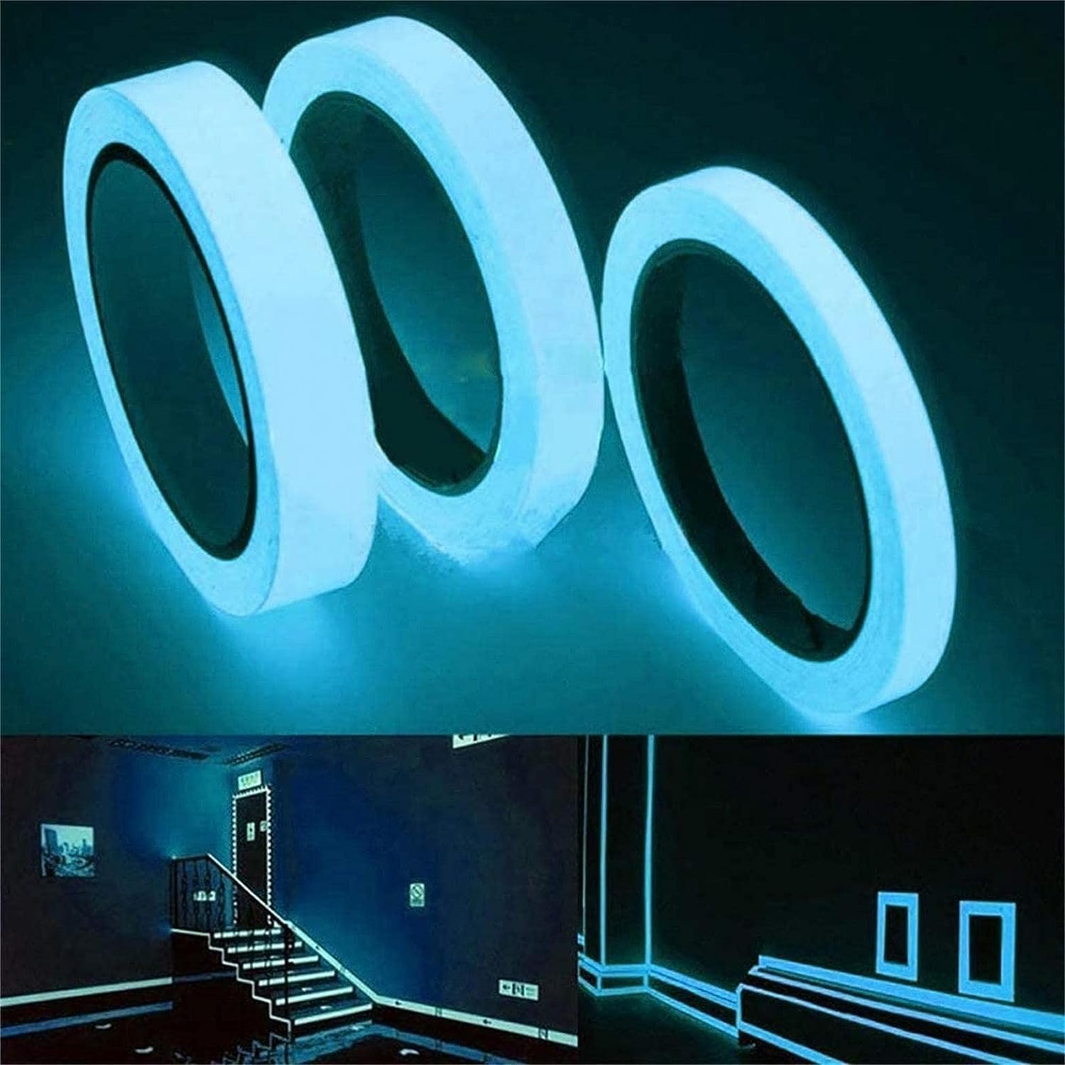 BWESOO 3Pcs Blue Glow in The Dark Tape 9.8 FT Fluorescent Spike